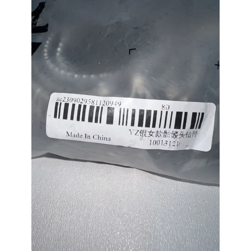 NEW! Shein Rhinestone Skull Buckle Belt Size 80 Silver Sparkle Color - Picture 6 of 6